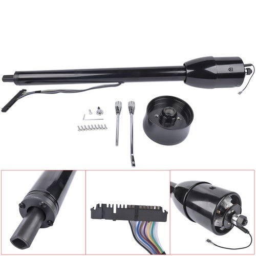 Manual Column Floor Shift Tilt Steering Column w/ Wheel Adapter No Key Black 32"