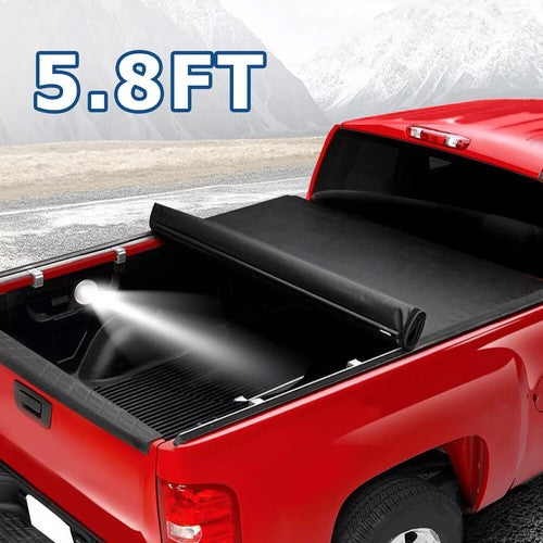 Soft Roll Up 5.8 FT Tonneau Cover with Light for GMC Sierra Silverado 1500 2007-2025