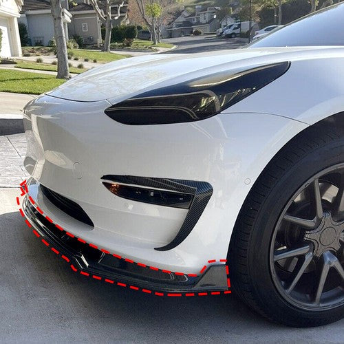 Front Bumper Body Lip Set for 2017 2023 Tesla Model 3 Carbon Style Splitter 3Pcs