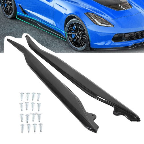 Metallic Side Skirts Z06 Style ABS Gloss Black for 2014 2019 14 Up Corvette C7