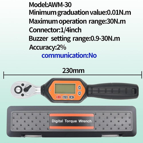 New AWM-30 N 1/4 inches Mini Digital Reversible Torque Wrench 0.66-22.12 ft-lbs