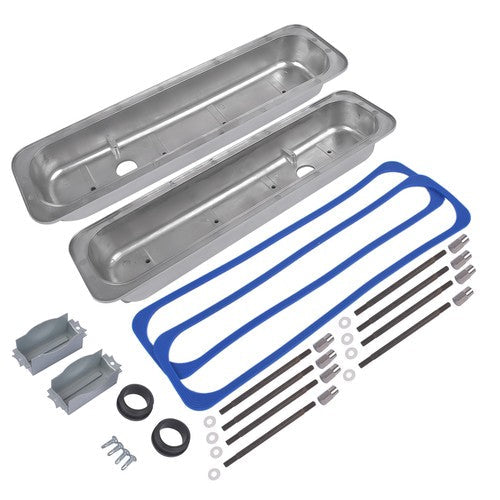Finned Polished Aluminum Center Bolt Short Valve Covers For SBC 350 5.7 5.0 V8
