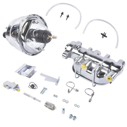 7Inch Chrome Power Brake Booster Master Cylinder Disc Drum Kit for Bel Air 55-57