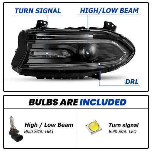 Pair LED DRL Projector Headlights Assemblies for Dodge Charger 2015 2023 LH RH