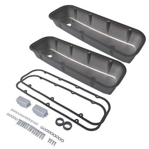 3-11/16" Tall Finned Valve Covers Black for Chevy BBC 396 402 454 502 1965-1995