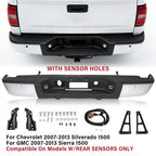 Chrome Rear Bumper For 2007-2013 Chevy Silverado GMC Sierra 1500 Sensor Hole