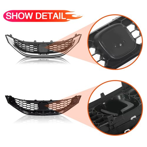Front Bumper Upper Grille Grill w/ Chrome Trim for 2013-2015 for Honda Civic