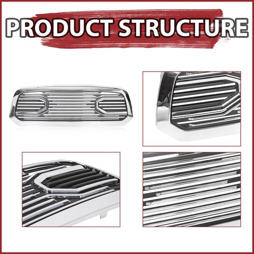 Front Bumper Grille Chrome Grill Big Horn Style for 2013-2018 Dodge Ram 1500