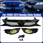 Yellow Lens Fog Lights Kit Front Bumper Grille for 09-11 for Honda Civic 4Dr