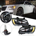 Headlight Black Pair Projector For Chrysler 300 11-14 Passenger + Driver Side