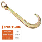 (2)15" Inch J Hook with Chain Link Tow Axle Strap Wrecker Clevis WLL G70 5400LBS