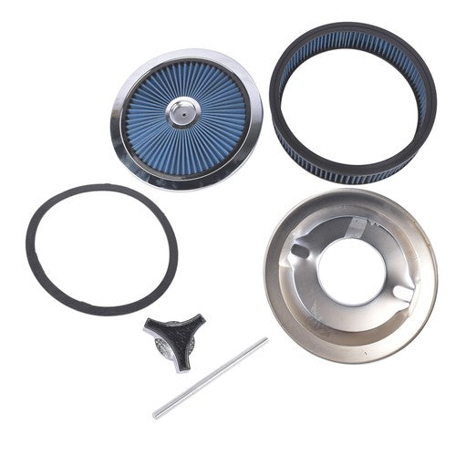 14" x 3" Air Cleaner Set Super Flow Washable Blue for Carburetor w/ 5 1/8" Neck