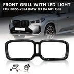 For BMW 2022-2024 X3 X4 G01 G02 Front Bumper Kidney DRL Grill Grille With LED