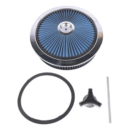 14" x 3" Air Cleaner Set Super Flow Washable Blue for Carburetor w/ 5 1/8" Neck
