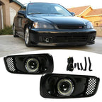 Clear Lens LED Halo Projector Fog Lights DRL for 1999-2000 Honda Civic