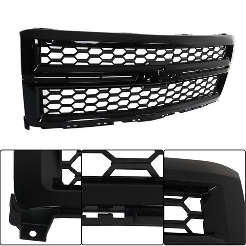 Front Grille Upper For Chevrolet Silverado1500 2014-2015 Plastic Gloss Black New