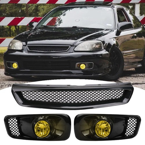 Front Bumper Halogen Fog Lights Lamp Grill 3PCS for 1999-2000 for Honda Civic
