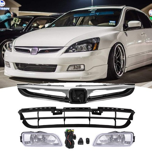 Front Upper Grill Lower Grille Fog Lights for 2006-2007 for Honda Accord Sedan