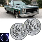 7" Round Halo LED Headlights White Clear for 1975-1978 for GMC C15 C25 C35
