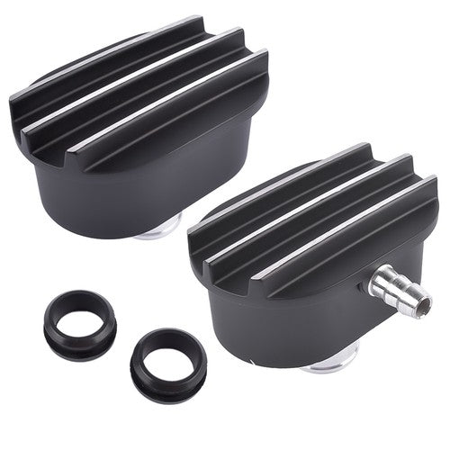 Oval Finned Black Aluminum Push-in Breather & PCV Kit 1-1/4" Valve Cover Holes