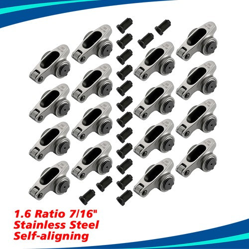 For Chevy SBC 350 1.6 Ratio 7/16" Stud Full Roller Stainless Steel Rocker Arms
