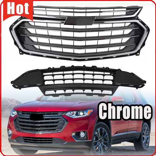 Chrome Front Bumper Upper Lower Grille for Chevrolet for Chevy Traverse 2018 21