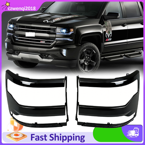 Headlight Trim Bezel Cover for Chevy Silverado 1500 2016-2018 Black Pair