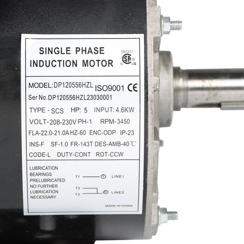5 HP Compressor Duty Electric Motor 1 Phase 3450 RPM 56HZ Frame 7/8" Shaft 230V
