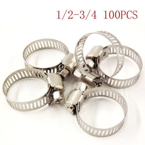 Adjustable 100pcs 1/2"-3/4" Stainless Steel Drive Hose Clamps Fuel Line Worm