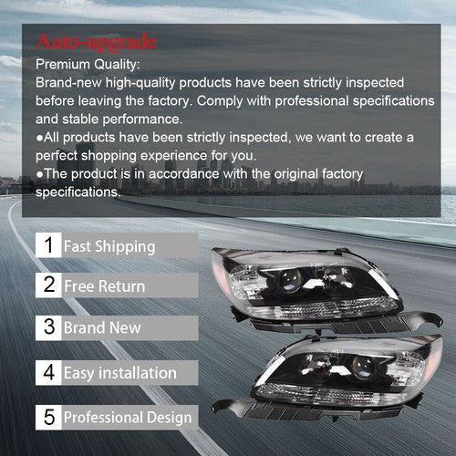 Projector Headlights Halogen Black Housing For Chevy Malibu 2013-2016 Left&Right