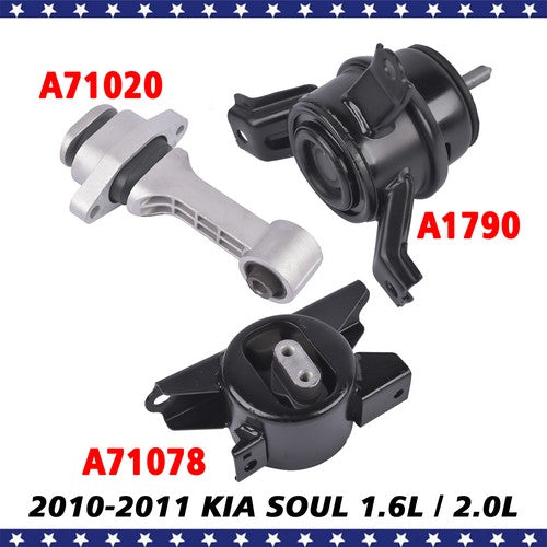 Engine Trans w/o Bracket & Torque Strut Mount 3PCS for Kia Soul 1.6L 2.0L 10-11