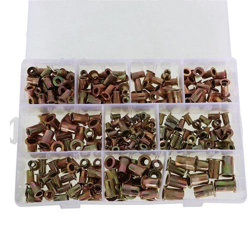 Zinc Steel Rivet Nut Kit 300 Pack Rivnut Nutsert Assort 150pcs Metric+150pcs SAE