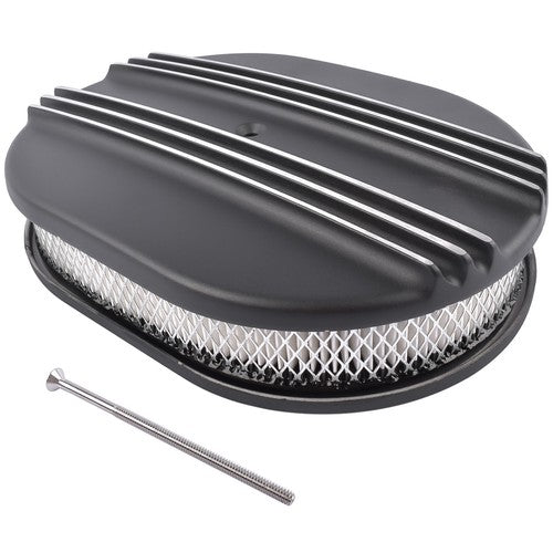 Black Cast Aluminum Half Finned 12″ Air Cleaner Assembly for Chevy Mopar Classic