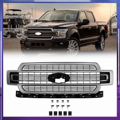 Ingot Silver Front Bumper Grille Grill for 2018-2020 for Ford F-150 Limited