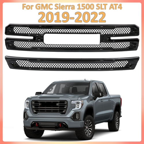 Grille Covers Grill Overlay Gloss Black for 2019-2022 for GMC Sierra 1500 SLT AT4