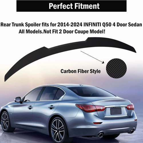 M4 Style Rear Trunk Spoiler Wing for 2014-2024 Infiniti Q50 Carbon Fiber Style