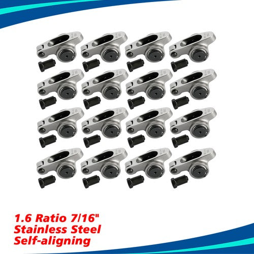 For Chevy SBC 350 1.6 Ratio 7/16" Stud Full Roller Stainless Steel Rocker Arms