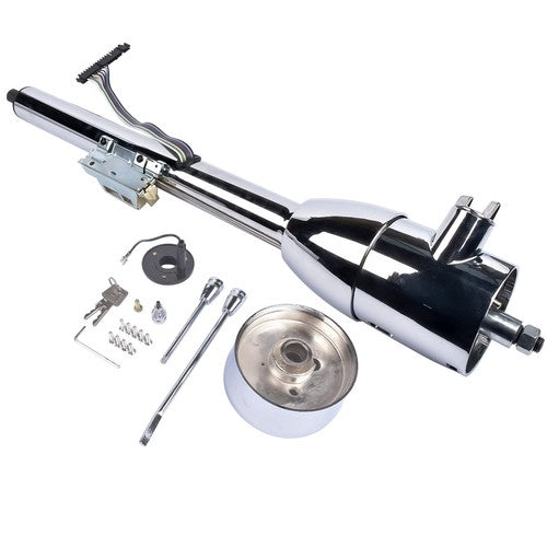 28" GM Tilt Manual Chrome Floor Shift Steering Column With Key & 9 Bolt adapter