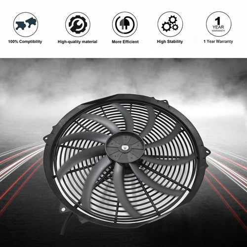 BLACK 16" Electric Radiator Fan High 3000 Cfm Thermostat Wiring Switch Relay Kit