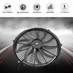 BLACK 16" Electric Radiator Fan High 3000 Cfm Thermostat Wiring Switch Relay Kit
