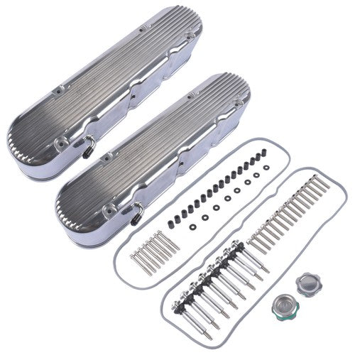 2Pcs Aluminum finned Valve Covers w/ Coil Mounts 241-181 For Chevy LS - Polished