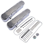2Pcs Aluminum finned Valve Covers w/ Coil Mounts 241-181 For Chevy LS - Polished