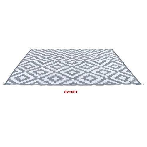 8x10 ft RV Mat Outdoor Plastic Straw Rug Carpet Waterproof Gray & White