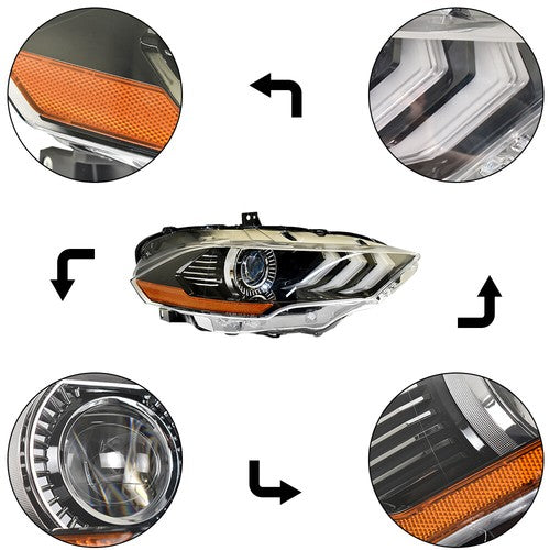 LED DRL Projector Headlight Lamp Black Right Side Fit For Ford Mustang 2018-2020