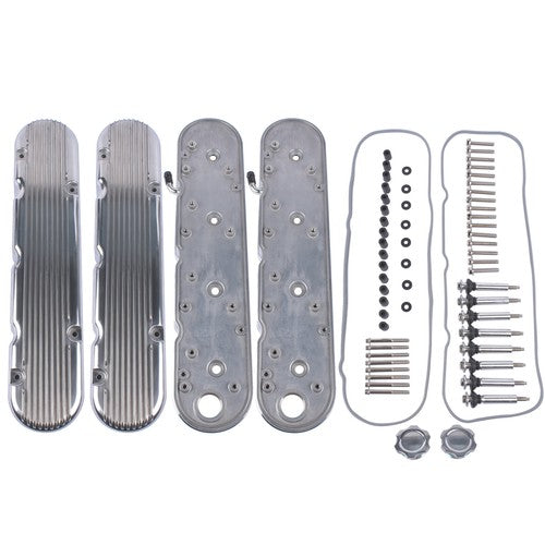 2Pcs Aluminum finned Valve Covers w/ Coil Mounts 241-181 For Chevy LS - Polished