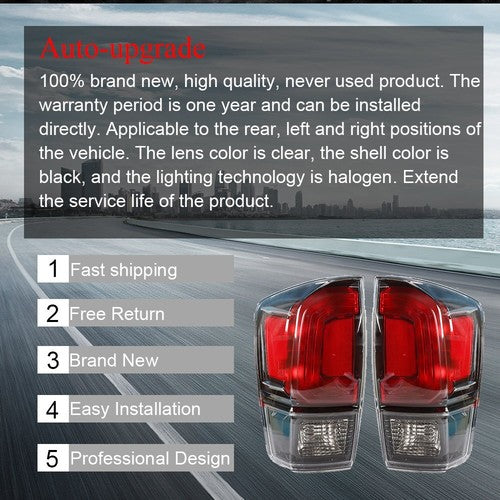 Black Bezel LH+RH Clear Lens Brake Lamp Tail Lights Fit For Toyota Tacoma 16-21