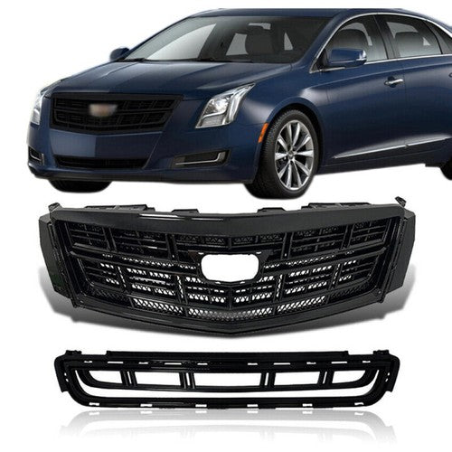 Front Bumper Upper Lower Grille Grill 2PCS for 2013-2017 Cadillac XTS Black