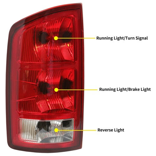 DOT Tail Lights Brake Lamps with Bulbs for Dodge Ram 1500 2500 3500 2002-2006