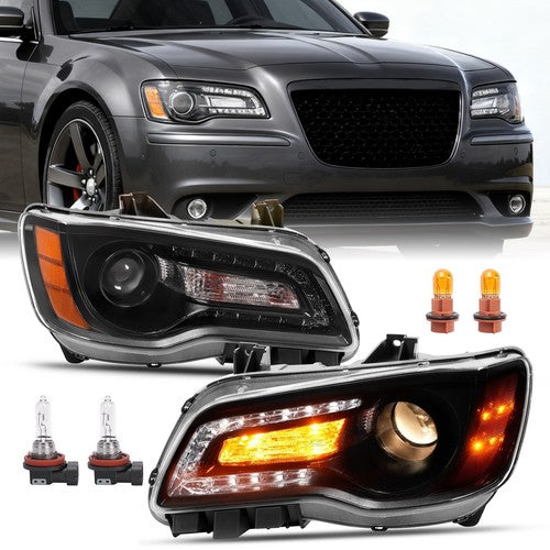 For 2011 2023 Chrysler 300 Black LED DRL Projector Headlights with Bulbs Left Right