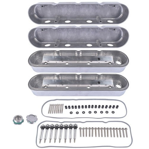 2Pcs Aluminum finned Valve Covers w/ Coil Mounts 241-181 For Chevy LS - Polished
